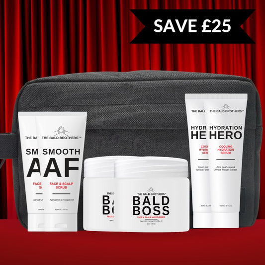 Elite Bald Head Care Gift Set + Free Toiletry Bag | 180 Day Bald Head Care Skincare Supply