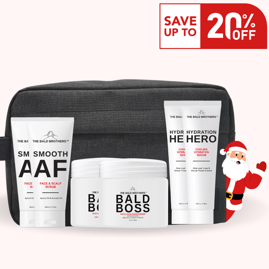 Elite Bald Head Care Gift Set + Free Toiletry Bag | 180 Day Bald Head Care Skincare Supply