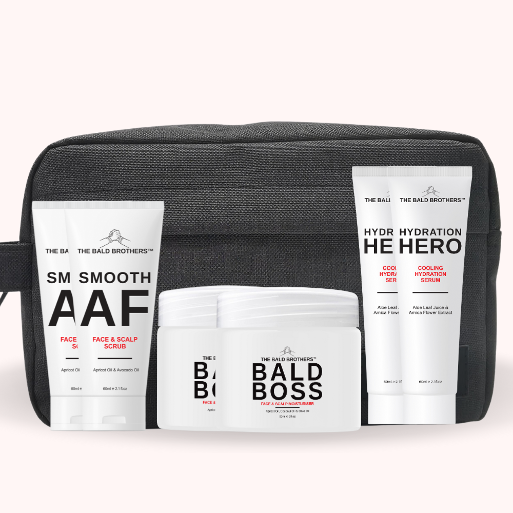 Elite Bald Head Care Gift Set + Free Toiletry Bag | 180 Day Bald Head Care Skincare Supply