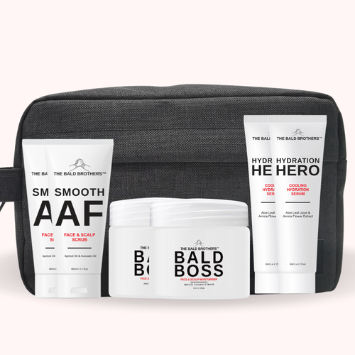 Elite Bald Head Care Gift Set + Free Toiletry Bag | 180 Day Bald Head Care Skincare Supply